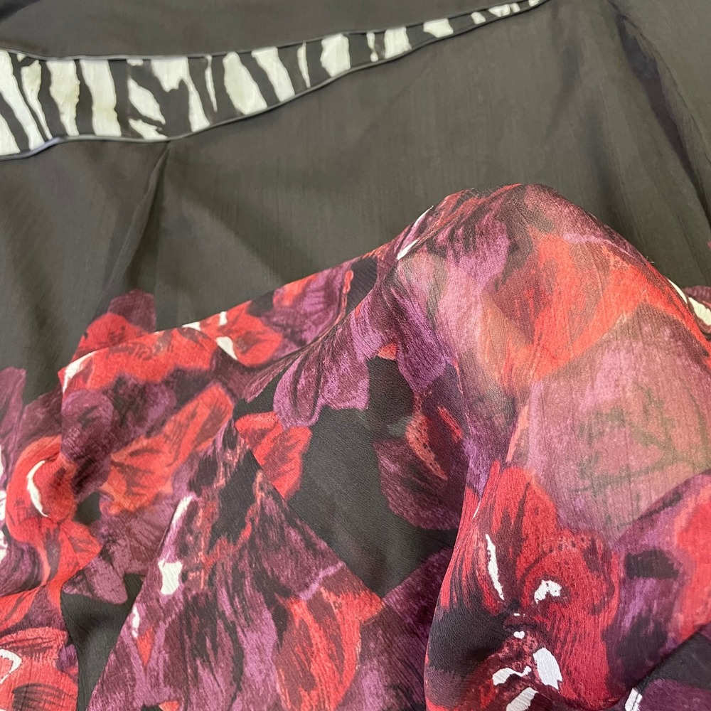 Coldwater Creek Brown Floral Zebra Print Chiffon Maxi Skirt XXL Gypsy Fairy - Picture 6 of 13
